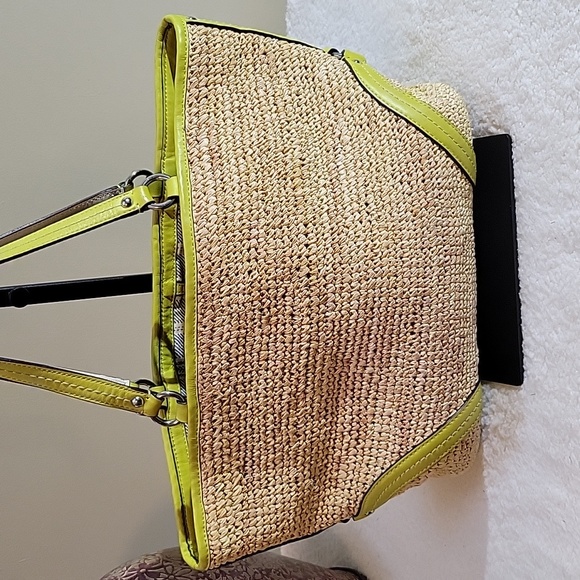 Coach Straw/Leather Lime Tote - Picture 5 of 6